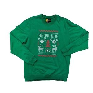 Browning Christmas Sweatshirt XL Green Ugly Sweater Style Deer Hunting Fair Isle